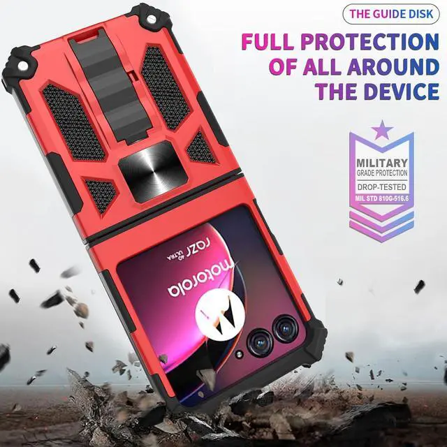 Alt view image 5 of 7 - for Moto Razr 2024 Case - Motorola Razr 50 Kickstand Case with Magnetic Car Mount Military Grade Shockproof Protective Cell Phone Case - Red