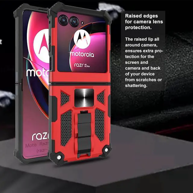 Alt view image 7 of 7 - for Moto Razr 2024 Case - Motorola Razr 50 Kickstand Case with Magnetic Car Mount Military Grade Shockproof Protective Cell Phone Case - Red