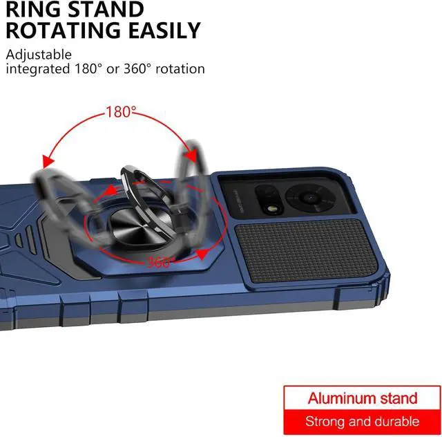 Alt view image 4 of 6 - for TCL T434D Magnetic Case with Screen Protector Ring Kickstand for Car Mount Military Grade Shockproof Rugged Phone Case for TCL K23 - Blue