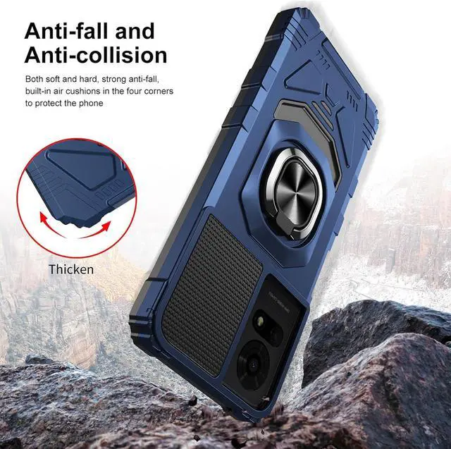 Alt view image 5 of 6 - for TCL T434D Magnetic Case with Screen Protector Ring Kickstand for Car Mount Military Grade Shockproof Rugged Phone Case for TCL K23 - Blue
