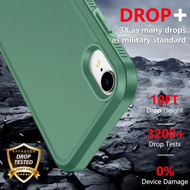 Alt view image 3 of 7 - for iPhone XR Case [10 FT Military Grade Drop Protection] [Non-Slip] [2 pcs Tempered Glass Screen Protector] Shockproof Airbag Cushion Protective Case for iPhone XR 6.1 (Pine Green)