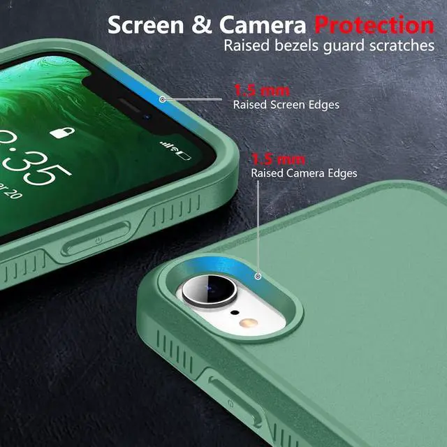 Alt view image 5 of 7 - for iPhone XR Case [10 FT Military Grade Drop Protection] [Non-Slip] [2 pcs Tempered Glass Screen Protector] Shockproof Airbag Cushion Protective Case for iPhone XR 6.1 (Pine Green)