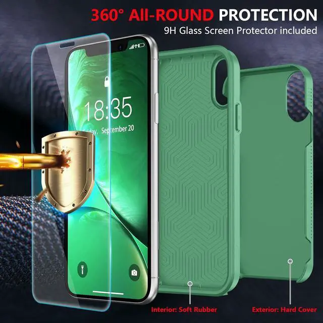 Alt view image 6 of 7 - for iPhone XR Case [10 FT Military Grade Drop Protection] [Non-Slip] [2 pcs Tempered Glass Screen Protector] Shockproof Airbag Cushion Protective Case for iPhone XR 6.1 (Pine Green)