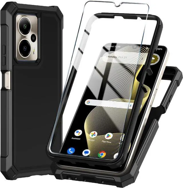 Main image of Cricket Outlast 5G 2024 Phone Case - AT&T Motivate Pro 5G Case with Tempered Glass Screen Protector Slim Soft Silicone Full-Body Protective Cover (Black)