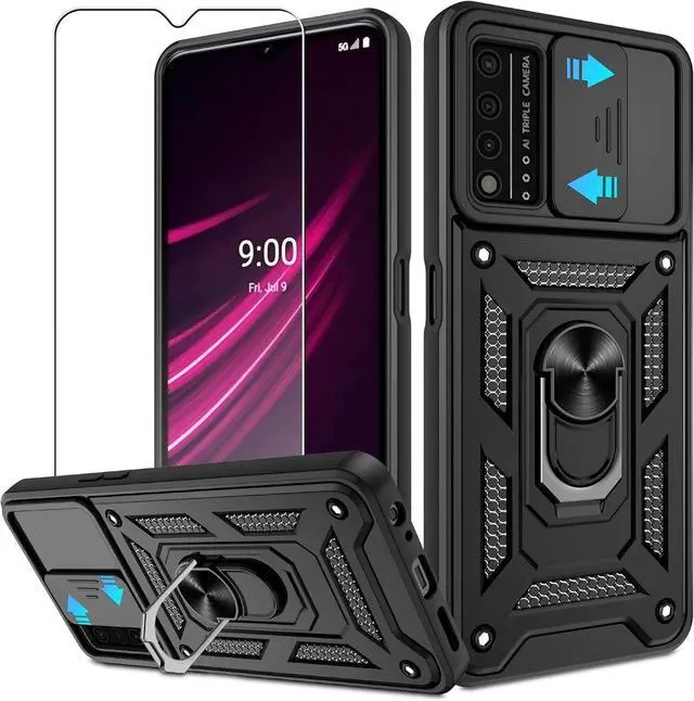 Main image of for T-Mobile Revvl V Plus 5G Case with HD Screen Protector with Slide Camera Cover Atump 360° Rotation Ring Kickstand [Military Grade] Protective Case for T-Mobile Revvl V Plus 5G Black