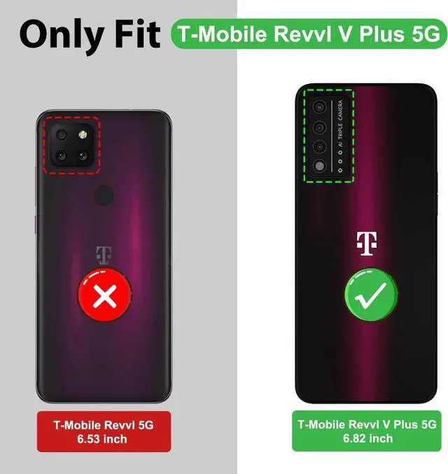 Alt view image 2 of 7 - for T-Mobile Revvl V Plus 5G Case with HD Screen Protector with Slide Camera Cover Atump 360° Rotation Ring Kickstand [Military Grade] Protective Case for T-Mobile Revvl V Plus 5G Black