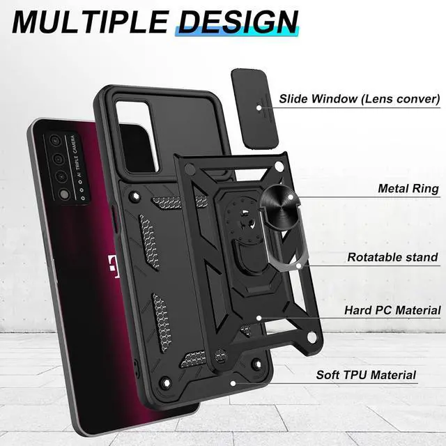 Alt view image 4 of 7 - for T-Mobile Revvl V Plus 5G Case with HD Screen Protector with Slide Camera Cover Atump 360° Rotation Ring Kickstand [Military Grade] Protective Case for T-Mobile Revvl V Plus 5G Black