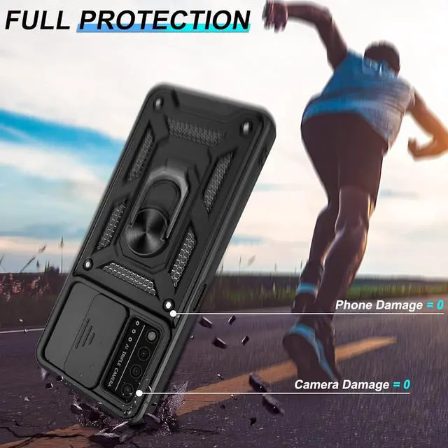 Alt view image 5 of 7 - for T-Mobile Revvl V Plus 5G Case with HD Screen Protector with Slide Camera Cover Atump 360° Rotation Ring Kickstand [Military Grade] Protective Case for T-Mobile Revvl V Plus 5G Black