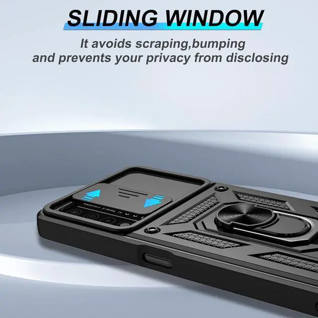 Alt view image 6 of 7 - for T-Mobile Revvl V Plus 5G Case with HD Screen Protector with Slide Camera Cover Atump 360° Rotation Ring Kickstand [Military Grade] Protective Case for T-Mobile Revvl V Plus 5G Black