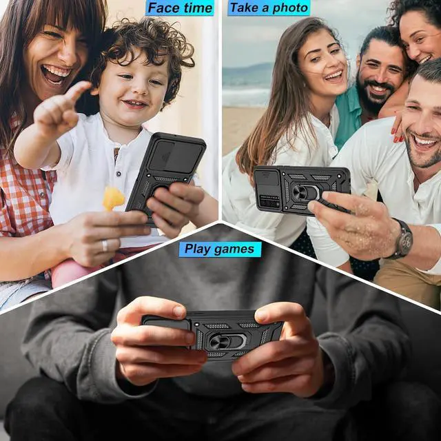 Alt view image 7 of 7 - for T-Mobile Revvl V Plus 5G Case with HD Screen Protector with Slide Camera Cover Atump 360° Rotation Ring Kickstand [Military Grade] Protective Case for T-Mobile Revvl V Plus 5G Black