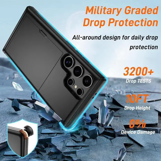 Alt view image 4 of 7 - for  Galaxy S24 Ultra with Card Holder Dual-Layer Design & 2 HD Screen Protectors Hidden Card Slot Wallet Case for  S24 Ultra-Black