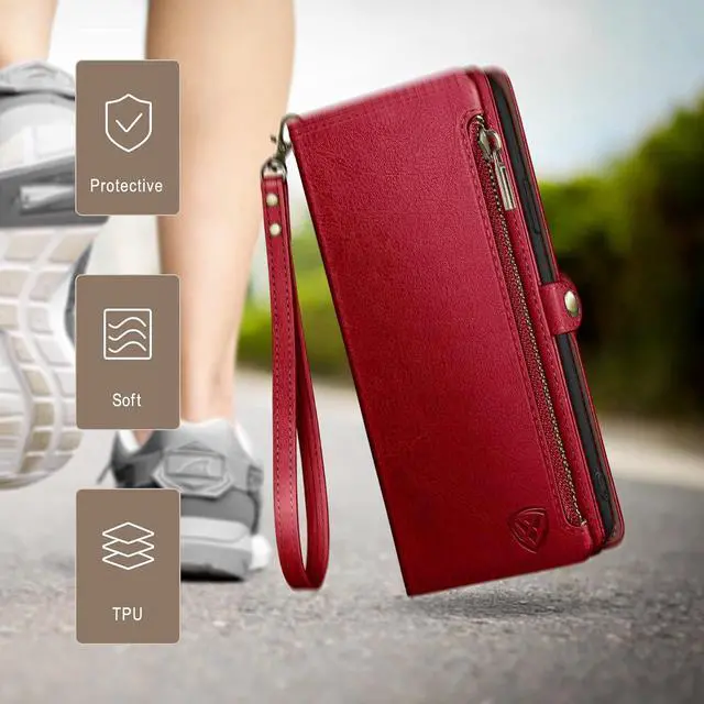 Alt view image 6 of 7 - compatible with iPhone 14 Pro Max 6.7 Wallet case with Zipper Credit Card HolderRFID Blocking Flip Folio Book PU Leather Phone case Shockproof Cover Men Women for  14 Pro Max case Red