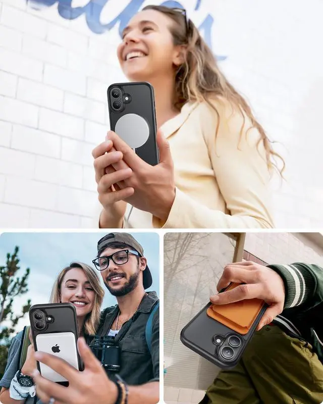 Alt view image 3 of 6 - for iPhone 16 Plus Case Compatible with MagSafe Shockproof Military-Grade Protection Cover Slim Anti-Yellowing Megnetic Translucent Matte Phone Case for iPhone 16 Plus (6.7 inch) Black