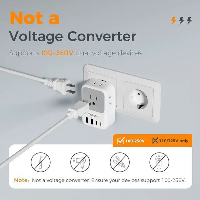 Alt view image 5 of 7 - European Travel Plug Adapter 2 Pack PD 20W Adapter for Europe Plug with 4 AC Outlets 4 USB (2 USB C) Type C Adaptor for US to Europe Italy Spain France Portugal Greece Iceland Germany