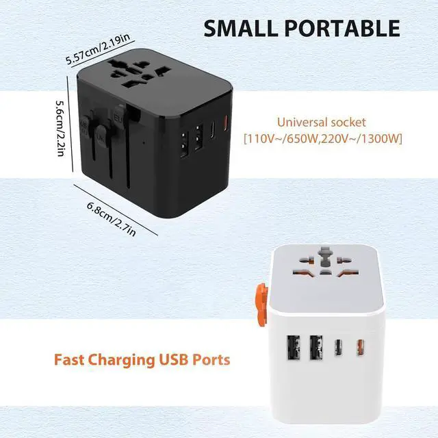 Alt view image 6 of 6 - European Travel Plug Adapter Universal Travel Adapter with PD Fast Charging 5-Port (1 AC/2 USB-A/2 USB-C) International Power Adapter with Fuse Surge Protection for US EU UK AU - White