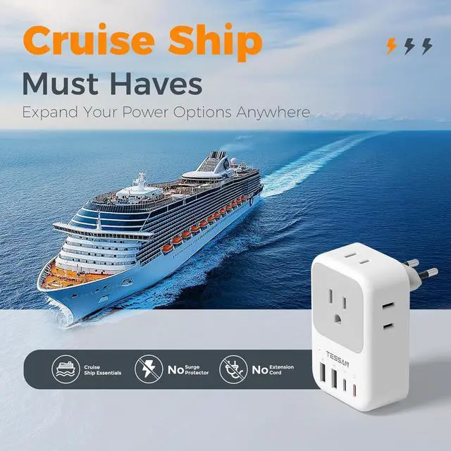 Alt view image 7 of 7 - European Travel Plug Adapter 2 Pack PD 20W Adapter for Europe Plug with 4 AC Outlets 4 USB (2 USB C) Type C Adaptor for US to Europe Italy Spain France Portugal Greece Iceland Germany