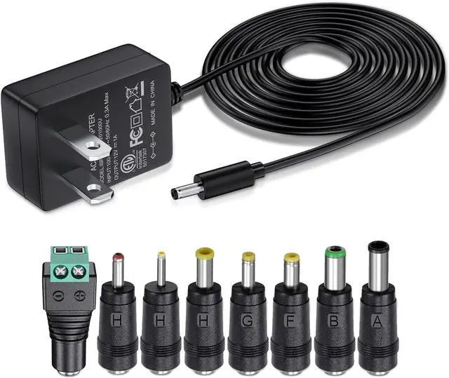 Main image of 12V 1A AC Adapter Charger Replacement w/8 Tips Regulated Power Supply Cord for LED Strip Light CCTV Camera BT Speaker GPS Webcam Router DC12V Transformer with ETL Certificate