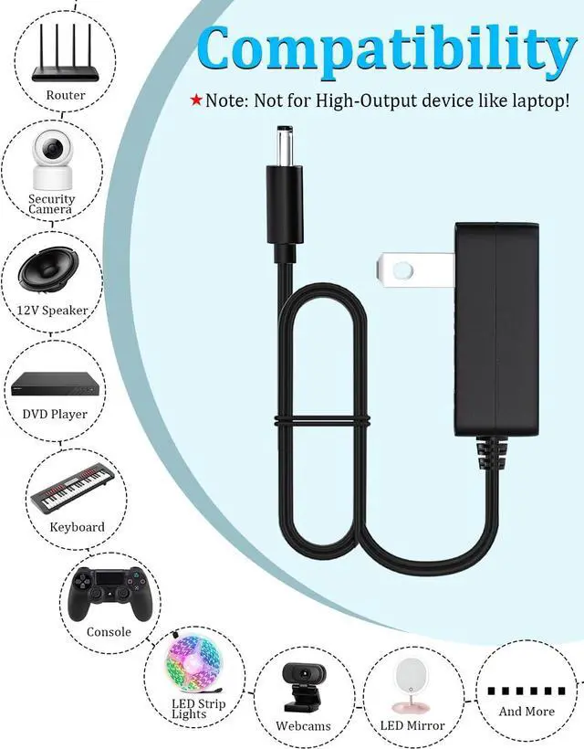 Alt view image 4 of 7 - 12V 1A AC Adapter Charger Replacement w/8 Tips Regulated Power Supply Cord for LED Strip Light CCTV Camera BT Speaker GPS Webcam Router DC12V Transformer with ETL Certificate