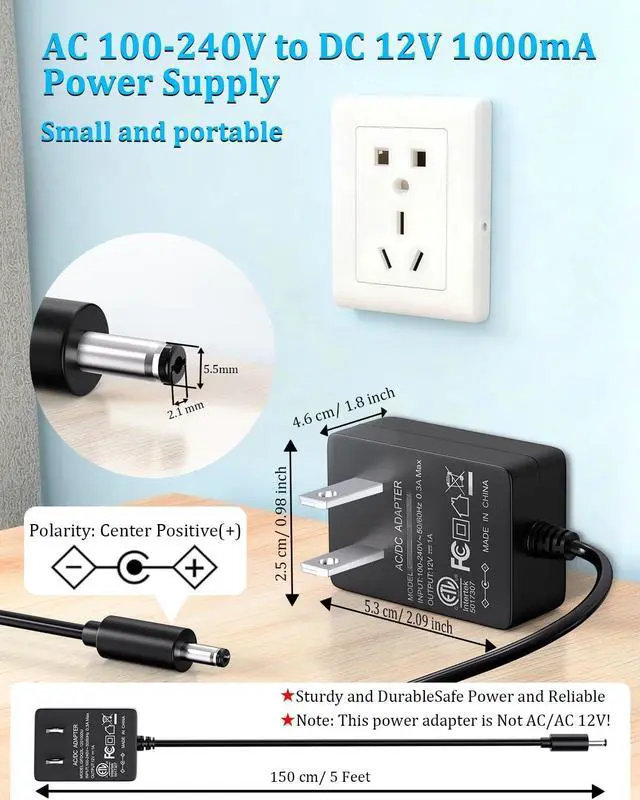 Alt view image 7 of 7 - 12V 1A AC Adapter Charger Replacement w/8 Tips Regulated Power Supply Cord for LED Strip Light CCTV Camera BT Speaker GPS Webcam Router DC12V Transformer with ETL Certificate