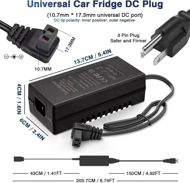 Alt view image 3 of 7 - AC to DC Converter Power Supply for 12V Fridge 3 Prong Plug 14.5V 87W AC Power Cord Cable Compatible with Car Refrigerator Alpicool Bodega Euhomy BougeRV ARB ICECO Setpower JoyTutus