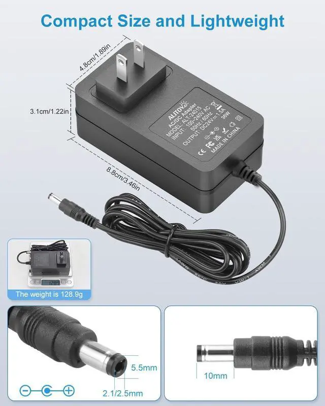 Alt view image 3 of 7 - 24V Power Supply 1.5A 36W AC Adapter 100-240V 50-60Hz to DC 24 Volt Power Cord 1.5 Amp 1500mA 1A Transformer Converter 6.2FT with 14 Tips for LED Strip Light CCTV Camera DC Pump Router
