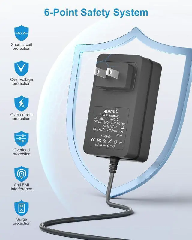 Alt view image 7 of 7 - 24V Power Supply 1.5A 36W AC Adapter 100-240V 50-60Hz to DC 24 Volt Power Cord 1.5 Amp 1500mA 1A Transformer Converter 6.2FT with 14 Tips for LED Strip Light CCTV Camera DC Pump Router