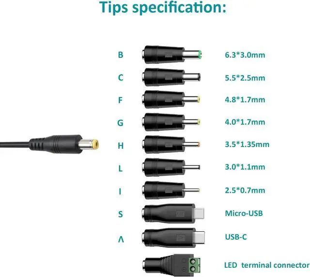 Alt view image 3 of 7 - 45W Universal 15V 13.5V 12V 9V 7.5V 6V 5V DC Power Supply Switching AC Adapter Replacement Power Cord for LED Strip Lights Baby Monitor Security Cameras Support 1A 2A 3A Max.