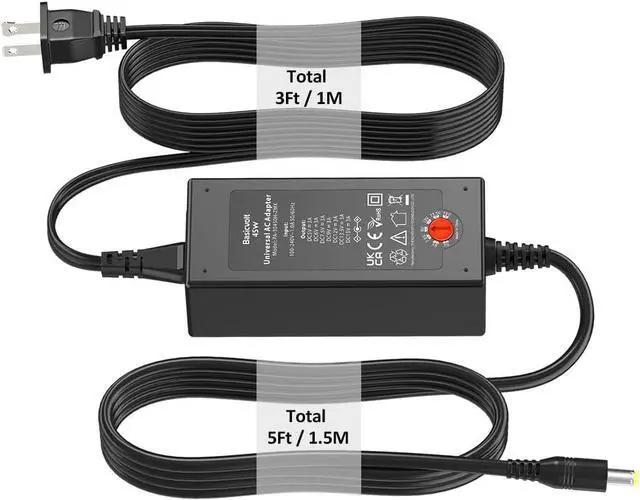 Alt view image 4 of 7 - 45W Universal 15V 13.5V 12V 9V 7.5V 6V 5V DC Power Supply Switching AC Adapter Replacement Power Cord for LED Strip Lights Baby Monitor Security Cameras Support 1A 2A 3A Max.