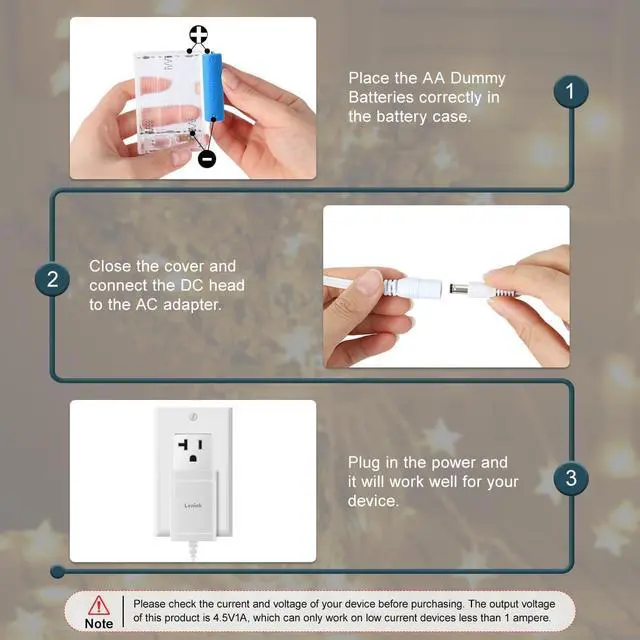 Alt view image 4 of 7 - AC Power Supply Adapter for 3 AA Battery AA Battery Replacement Adapter for LED Light Decorations (White)