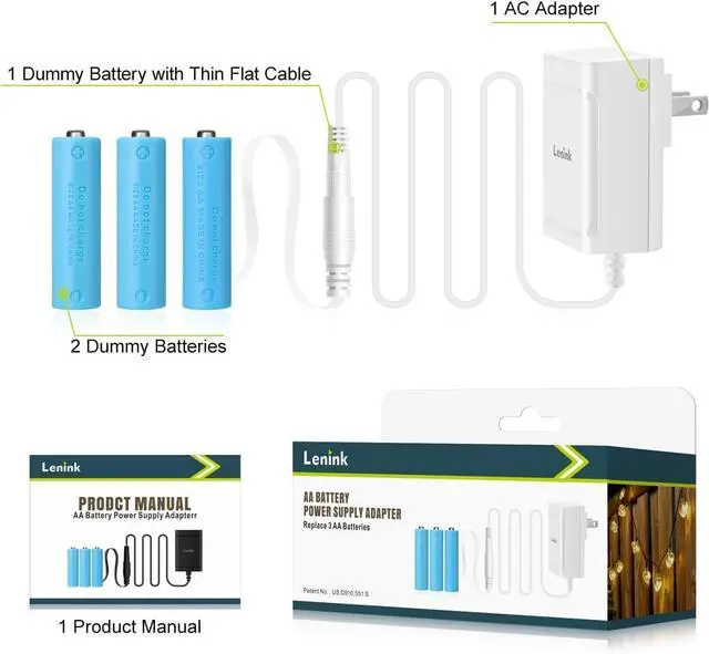 Alt view image 7 of 7 - AC Power Supply Adapter for 3 AA Battery AA Battery Replacement Adapter for LED Light Decorations (White)