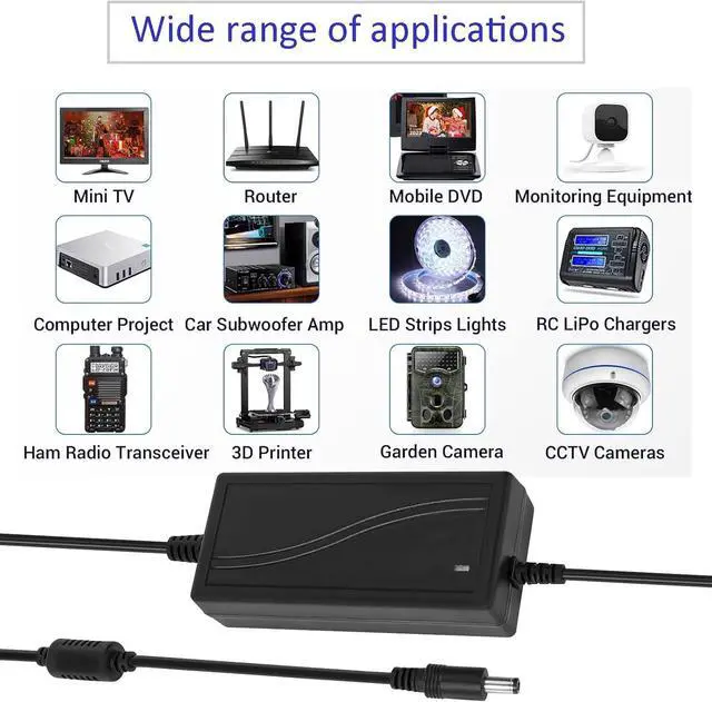 Alt view image 5 of 6 - Power Supply 12V 5A AC 100-240V to DC12V 60W Converter Adapter Driver Transformer with 5.5mm x 2.5mm Jack US Plug for Led Strips LCD Monitors CCTV Camera