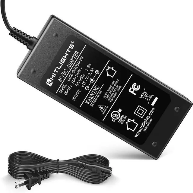Main image of 24V Power Supply 2.5A 60W Adapter Transformer UL Listed 100V-240V AC to 24V DC Converter with 5.5 x 2.1mm DC Plug  AC Cord for LED Strip Lights and Other Low Voltage Devices