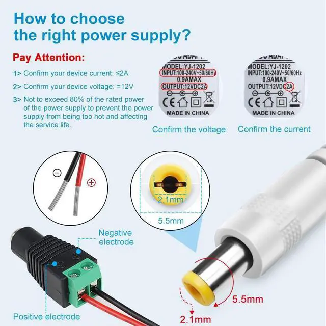 Alt view image 5 of 7 - 12V Power Supply 12 Volt 2A 24W DC Power Supply with On Off Switch White Switching LED Power Adapter AC 110V to 12V Transformer Plug for LED Strip Lights with 5.5/2.1 DC Female Connector 3 Pack