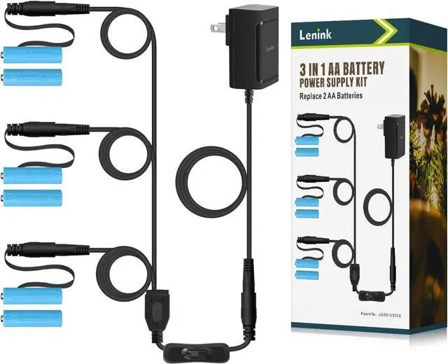 Main image of 1 to 3 AC Power Supply Adapter Kit with On/Off Switch Battery Replacement for AA Battery (Black)