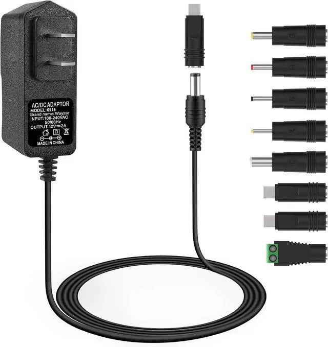 Main image of 12v 2a Power Supply Replacement with 8 Tips 12Volt AC DC Adapter Power Cord 100V-240V 24W 5.5x2.1mm Plug for LED Strip Light Router CCTV Camera