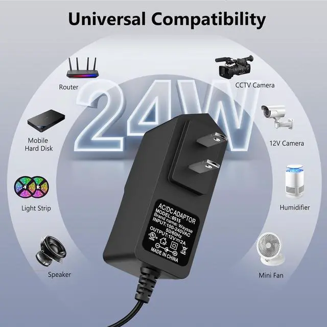 Alt view image 5 of 7 - 12v 2a Power Supply Replacement with 8 Tips 12Volt AC DC Adapter Power Cord 100V-240V 24W 5.5x2.1mm Plug for LED Strip Light Router CCTV Camera