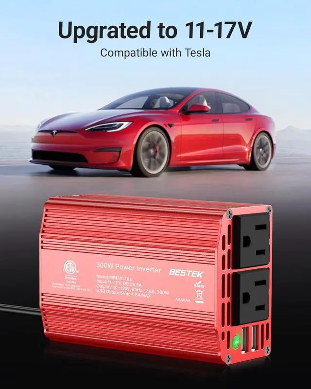 Alt view image 6 of 7 - Power Inverter DC 12V to AC 110V - 300W Car Plug Adapter Outlet with 4.8A Dual USB Fast Charging Port - Car Charger Cigarette Lighter Adapter for Phone Laptop on Road Trip - Aluminum Housing