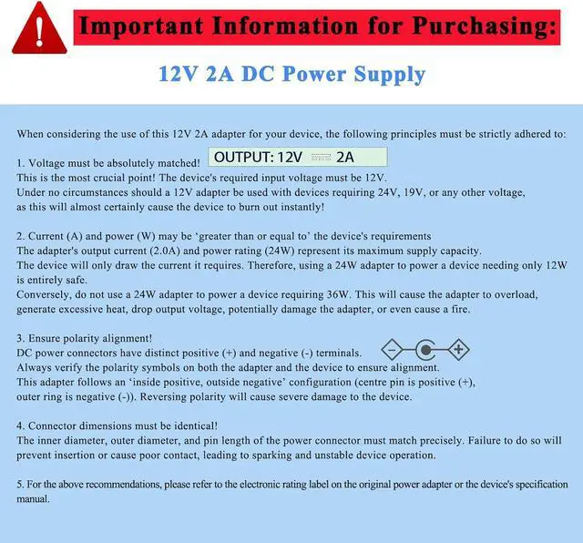 Alt view image 4 of 7 - 12V 2A Power Supply Adapter with On/Off Switch & 5 Tips 100-240V AC to DC 12 Volt 24W Converter for LED Strip Light CCTV Camera Router Speaker LCD Monitor.