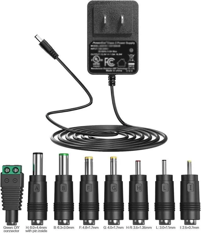 Main image of 6V DC Power Adapter Charger 6V Power Supply Universal AC Adapter Power Cord with 8 Interchangeable DC Plug for 100mA 300mA 400mA 500mA 600mA 700mA 800mA 900mA 1000mA 1500mA 2000mA Equipment (DC6V-2A)