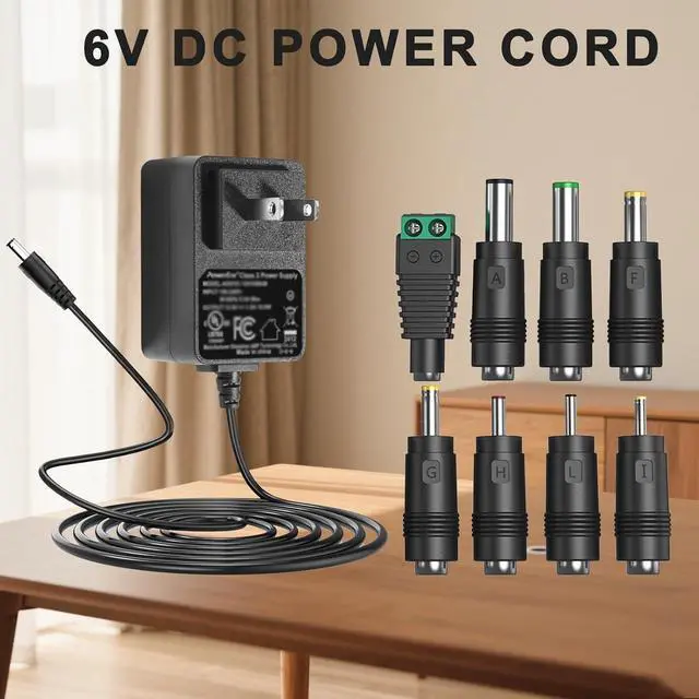 Alt view image 2 of 7 - 6V DC Power Adapter Charger 6V Power Supply Universal AC Adapter Power Cord with 8 Interchangeable DC Plug for 100mA 300mA 400mA 500mA 600mA 700mA 800mA 900mA 1000mA 1500mA 2000mA Equipment (DC6V-2A)