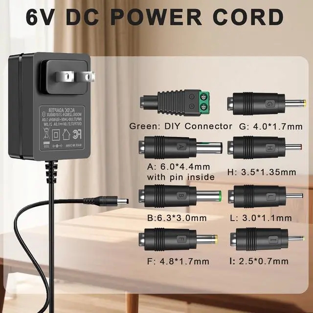 Alt view image 5 of 7 - 6V DC Power Adapter Charger 6V Power Supply Universal AC Adapter Power Cord with 8 Interchangeable DC Plug for 100mA 300mA 400mA 500mA 600mA 700mA 800mA 900mA 1000mA 1500mA 2000mA Equipment (DC6V-2A)