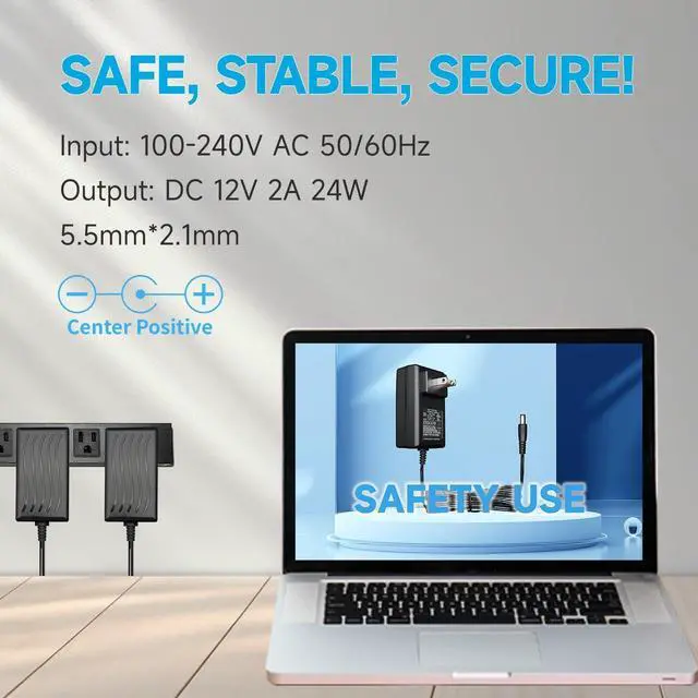 Alt view image 7 of 7 - 12V 2A AC to DC Regulated Power Supply Adapter 2000mA 24W AC Adapter for CCTV Security Camera Surveillance System DVR NVR LED Light Strip Router Razor Power Core  Media Player and More UL FCC