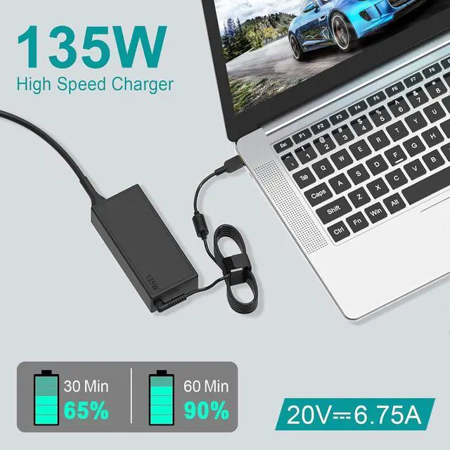 Alt view image 2 of 7 - 135W AC Charger Fit for  Thinkpad P1 Ideapad Gaming 3 Y700 700 S740 L340 Creator 5 7 ideapad 5 Pro Yoga Slim 7 Pro C940 Yoga 9-15IMH5 Legion Y520 ThinkBook 15P Laptop 135W AC Adapter Slim Tip