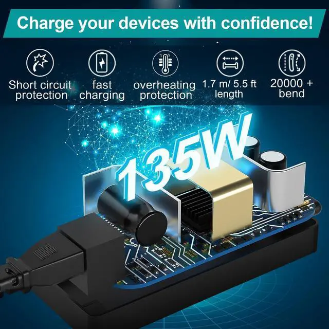 Alt view image 7 of 7 - 135W AC Charger Fit for  Thinkpad P1 Ideapad Gaming 3 Y700 700 S740 L340 Creator 5 7 ideapad 5 Pro Yoga Slim 7 Pro C940 Yoga 9-15IMH5 Legion Y520 ThinkBook 15P Laptop 135W AC Adapter Slim Tip