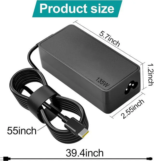 Alt view image 6 of 7 - 135W AC Charger Fit for  Thinkpad P1 Ideapad Gaming 3 Y700 700 S740 L340 Creator 5 7 ideapad 5 Pro Yoga Slim 7 Pro C940 Yoga 9-15IMH5 Legion Y520 ThinkBook 15P Laptop 135W AC Adapter Slim Tip