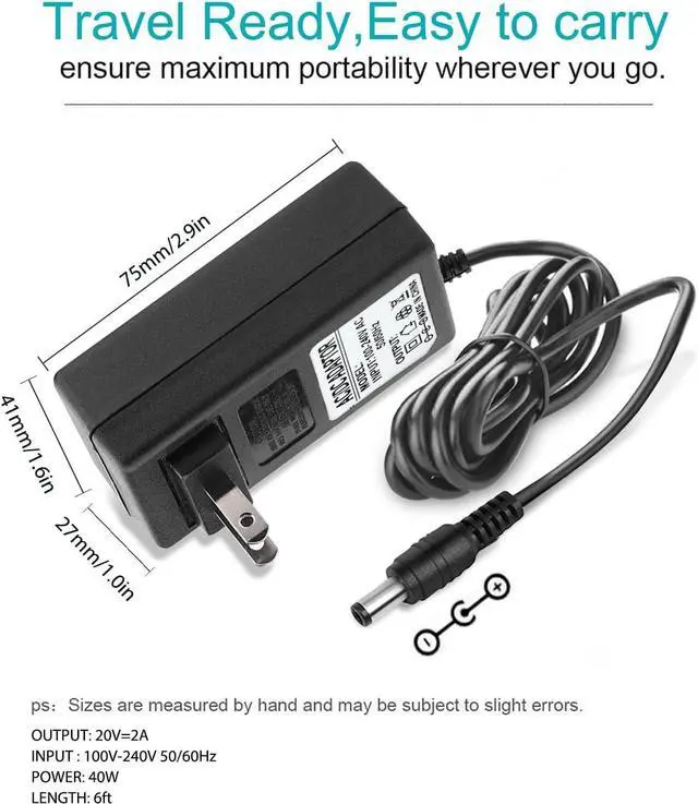 Alt view image 4 of 5 - 20V 2A AC DC Power Supply Adapter 20 Volts 2 Amps US Wall Charger DC Plug 5.5x2.1mm & 2.5mm for 20volt 0.5A 0.8A 1A 2A 500mA 800mA 1000mA 2000mA Equipment with 8 Tips ac dc adapter 100-240v 50/60hz
