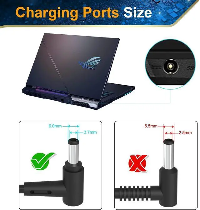 Alt view image 3 of 6 - Replacement for 180W Zephyrus Charger AC Adapter for  Rog Zephyrus ADP-180TB H G14 G15 GA401I GA502 GA502D GA502DU GA502IU GA401 GA401II GA401IV TUF505DT Laptop Power Supply Cord