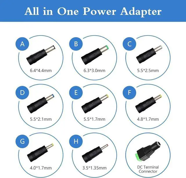 Alt view image 3 of 7 - AC Adapter 6V 2A Power Supply with 9 DC Plug Tips 12W Universal AC110V to DC6V 2000mA 1500mA 1000mA 500mA Power Driver for Sensor Trash Cans Elliptical Monitor and More DC 6V Devices(1 Pack)