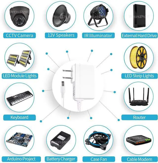 Alt view image 5 of 5 - 12V 1A AC Adapter Charger Regulated 12 Volt 1000mA Power Supply Cord for for ED Strip Light CCTV Camera BT Speaker GPS Webcam Router DC12V Transformer UL Listed 2-Pack White