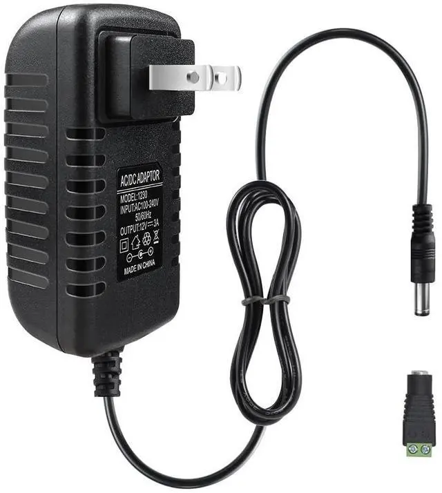 Main image of 12V Power Supply 12 Volt 3A 36W DC Power Supply Black LED Power Adapter AC 110V to 12V Wall Mounted Transformer Plug for LED Strip Lights with 5.5/2.1 DC Female Connector